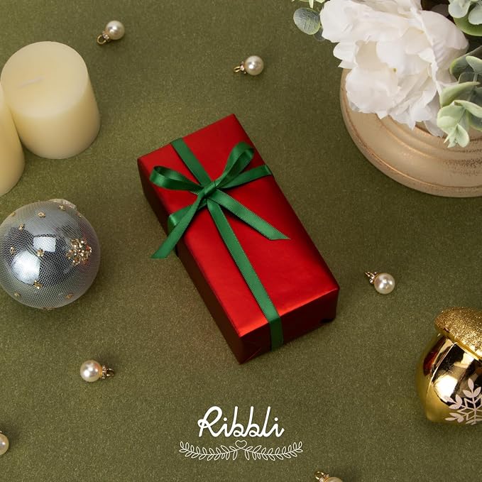 Ribbli Forest Green Satin Ribbon, Double Faced Satin 1/4 inch x Continuous 50 - Image 2
