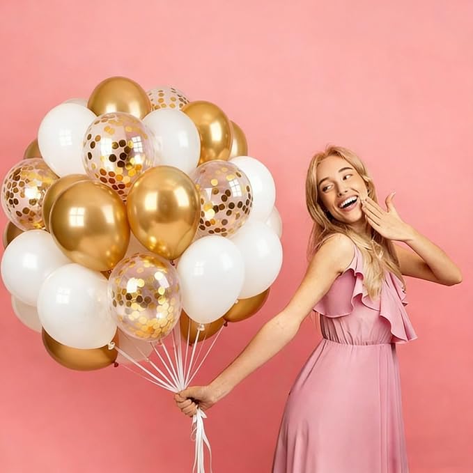 White Gold Balloons 60Pcs 12 Inch Confetti Latex Balloon Kit - Image 2