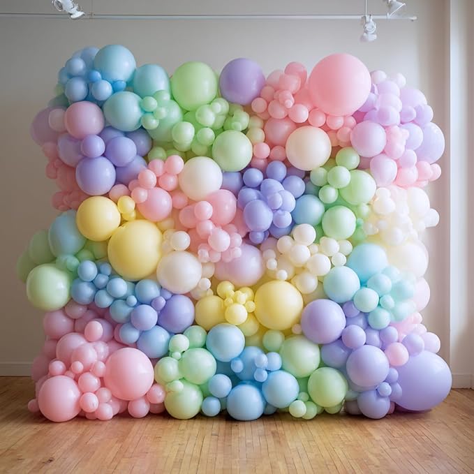 RUBFAC Pastel Balloons Different Sizes Rainbow Easter Balloon Arch 129pcs | - Image 8