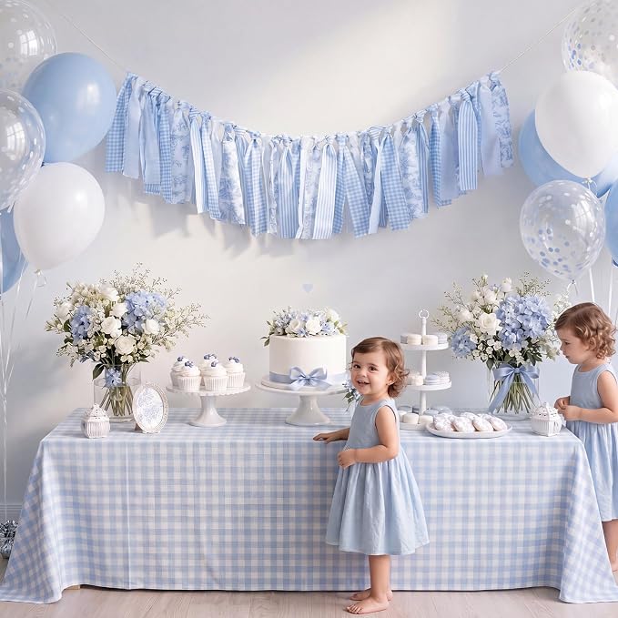 Fanfanwin 6.67 ft Blue Floral Tassel Garland Farmhouse Hanging Banner - Image 5