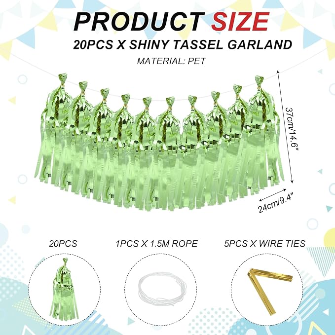 MECCANIXITY 20Pcs Shiny Tassel Garland Banner Tissue Paper - Image 2