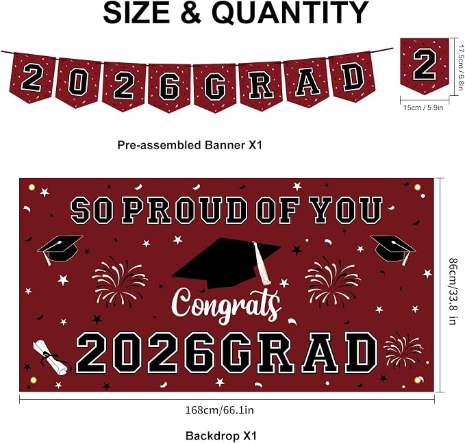 59Pcs Graduation Decorations 2026 Backdrop Balloons Banner Centerpiece Hanging - Image 2