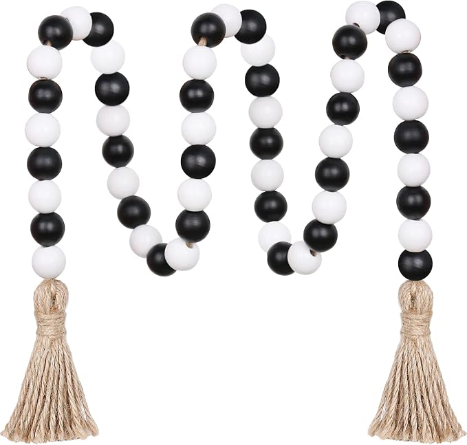 Meplait Wood Bead Garland, 39in Decorative Tassels Garland, Rustic Farmhouse by Meplait