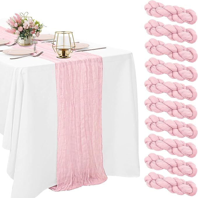 10 Pack Light Pink Cheesecloth Table Runner 6FT Boho Gauze Fabric Table Runner by HAISIWLKJ