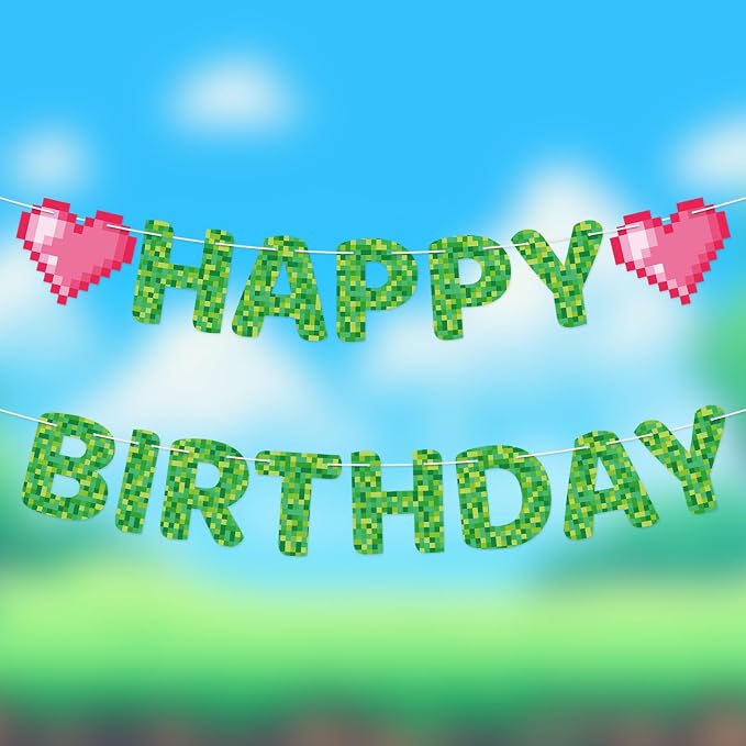 Pixel Happy Birthday Banner TNT Pixel Birthday Party Decorations Miner Video - Image 9