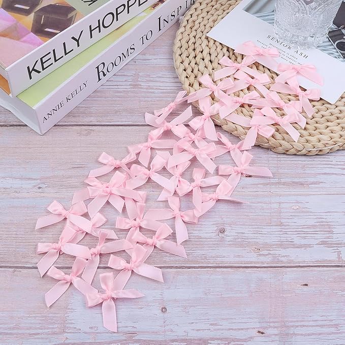 Pink Mini Bows 1.57" 100PCS Small Satin Ribbon Bows - Image 5
