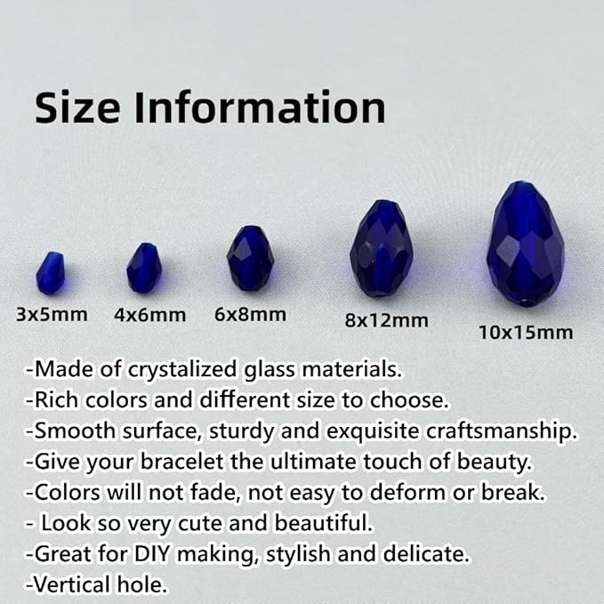 100pcs 8x12mm Teardrop Crystal Glass Beads for Jewelry Making, Faceted Vertical Hole Teardrop Glass Spacer Beads for Wind Chimes Bracelet Earring Necklace DIY Craft(Dark Blue)