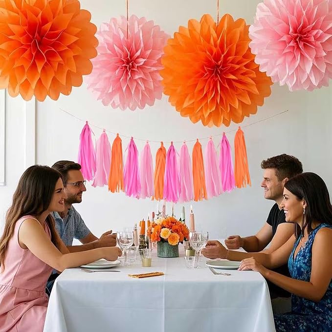Pink Orange Tissue Paper Tassels 30pcs Hot Pink Orange Pink Streamers - Image 3