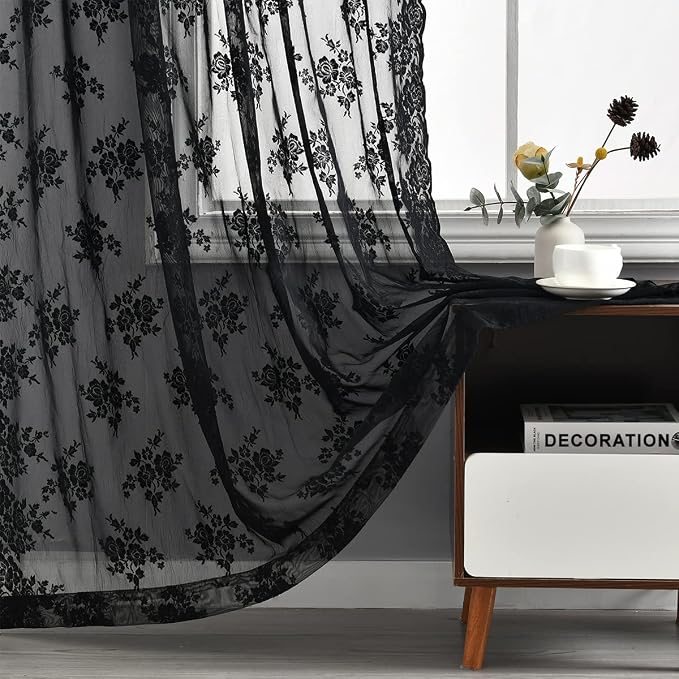 Kotile Black Lace Floral Curtains by Kotile+Curtains