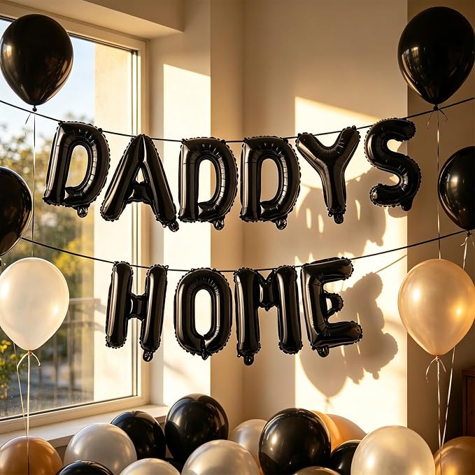 2 Set 20Pcs Black DADDYS HOME Letter Balloons 16in Balloon Foil Letter - Image 7