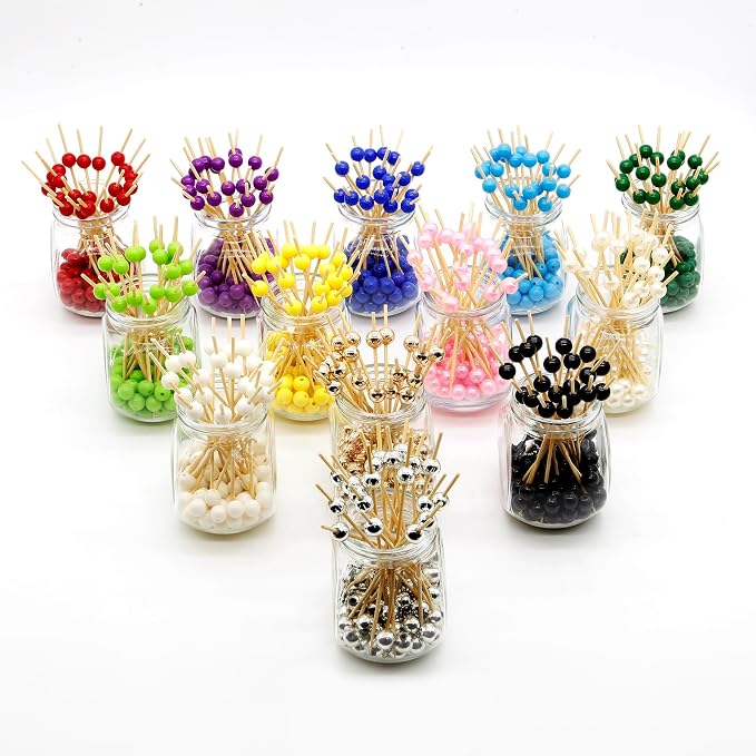Minisland Pure White Pearl Bamboo Cocktail Picks, Decorative Toothpicks | 4.7 - Image 7