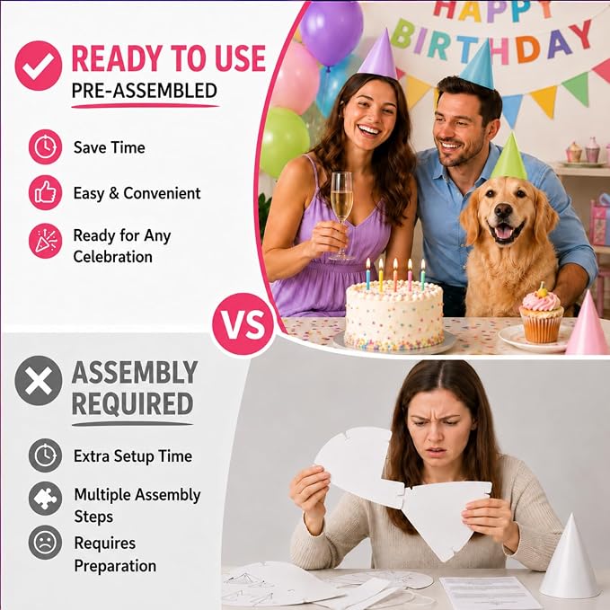 Pre-Assembled Party Hats for Adults, Birthday Party Headwear for Women Men - Image 2