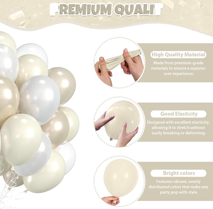 60PCS Pearl White Balloons, 12 Inch Double Stuffed Ivory Sand White Latex - Image 3