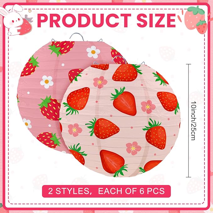 Honoson 12 Pcs Red Pink Strawberry Paper Lanterns Strawberry Party Decoration - Image 2