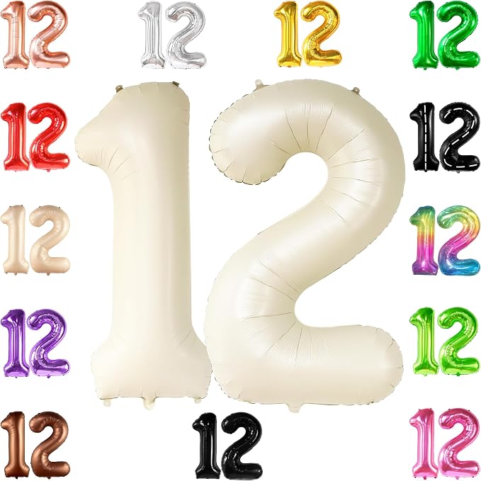 KatchOn Cream White Number 12 Balloon 40 Inch, 12th Birthday Balloon Decor | by KatchOn