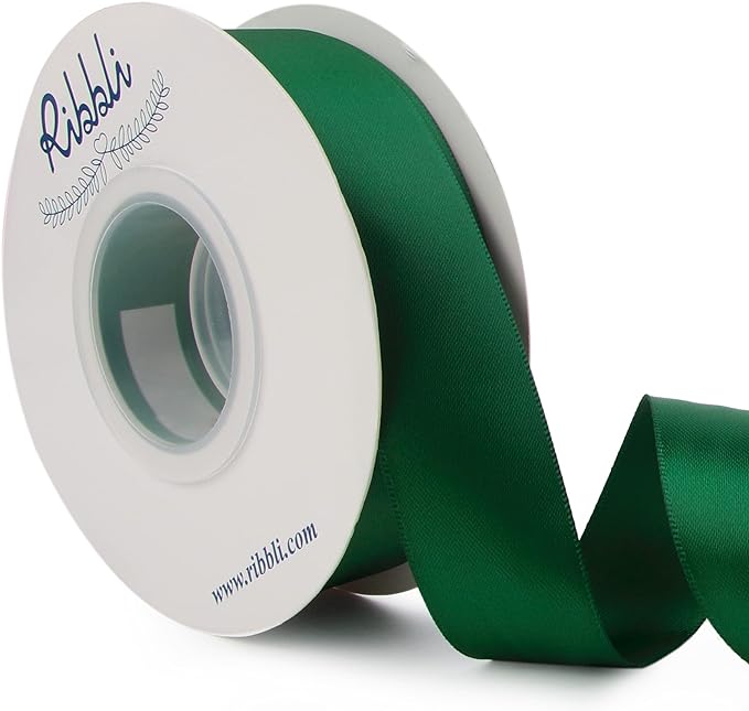 Ribbli Forest Green Double Faced Satin Ribbon, 1” x Continuous 25 Yards by Ribbli