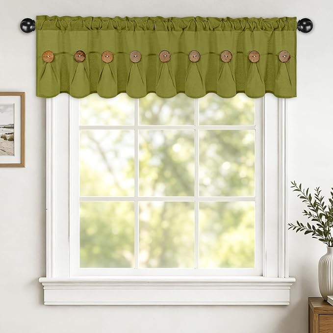 Farmhouse Valance Curtains, Boho Cotton Linen Kitchen Valance, Fresh Green - Image 2