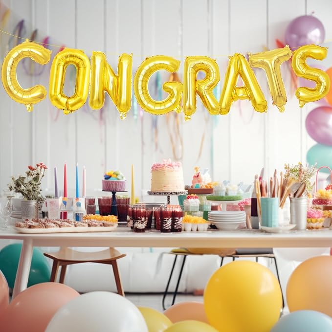 16 Inch Gold 'CONGRATS' Balloon Banner - Image 4