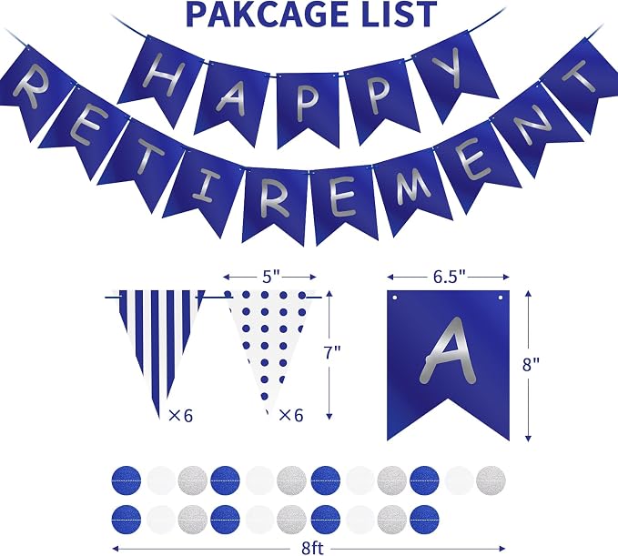 Happy Retirement Banner Assembled GAGAKU Blue and Silver Retirement Party - Image 2