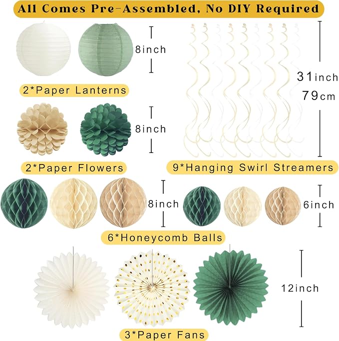 Sage Green Baby Shower Decorations Boy, Pre-Strung, Honeycomb Balls, Paper - Image 4