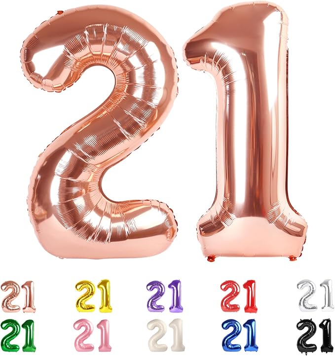 40 Inch Number 21 Balloon for 21th Year Old Birthday Decorations, Rose Gold | by Mluchee