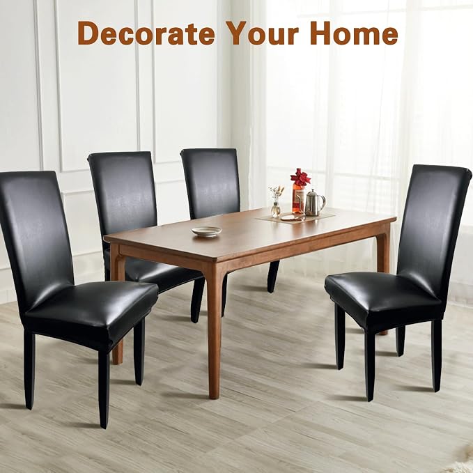 Leather Chair Covers for Dining Chairs Set of 4, Super Stretch Waterproof - Image 2