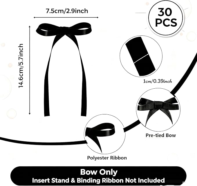 30 Pack Bow Cake Toppers Black Ribbon Bows - Image 4