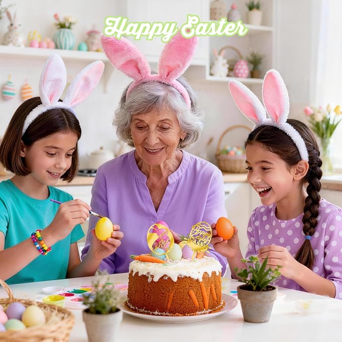 8Pcs Gold Happy Easter Cake Toppers Bunny Cupcake Decor - Image 8