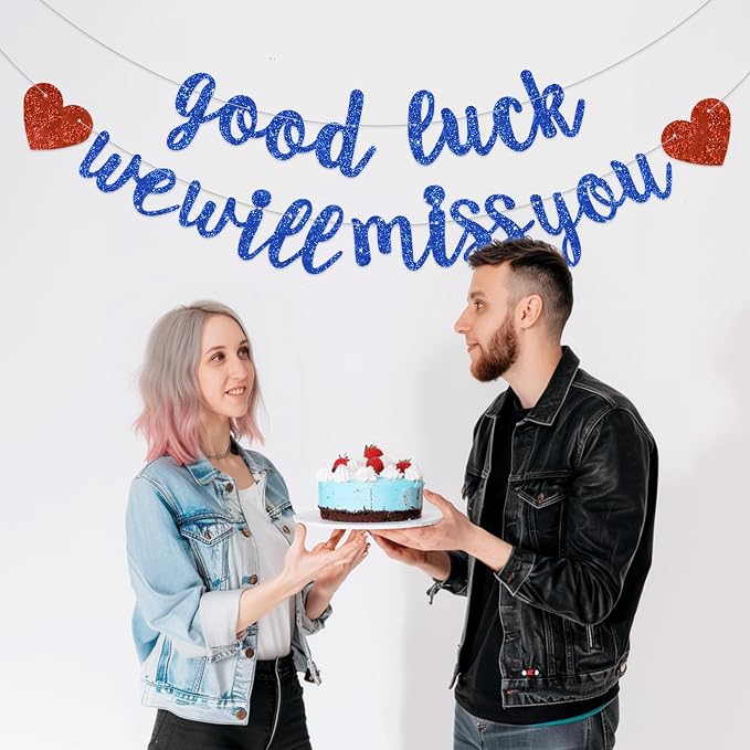 BEISHIDA Glitter Blue Good Luck We Will Miss You Banner Party Decor No DIY | - Image 5