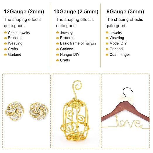 BENECREAT 9 10 12 15 17 18 20 Gauge Gold Aluminum Wire (18 Gauge,492 FT) Anodized Jewelry Craft Making Beading Floral Colored Aluminum Craft Wire for Garden, Model Making