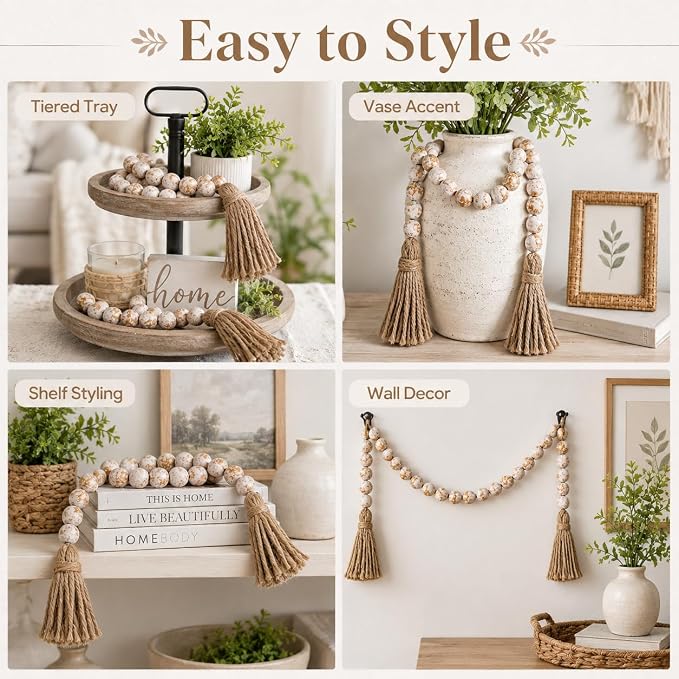 IMIKEYA Wooden Beads Garland: Farmhouse Wood Bead Garland - Image 5