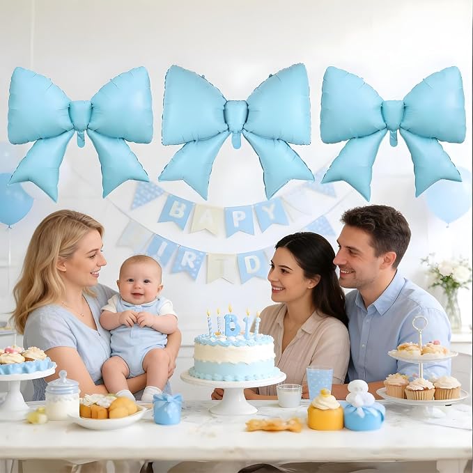 Blue Bow Balloons 38 Inch, Light Blue Giant Bow Shaped Foil Mylar Balloons - Image 4