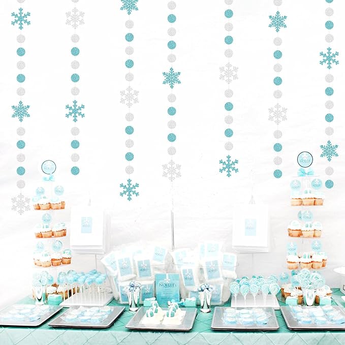 Snowflake-Snow Teal-Silver Christmas Party-Decorations Garland - 58Ft White - Image 5