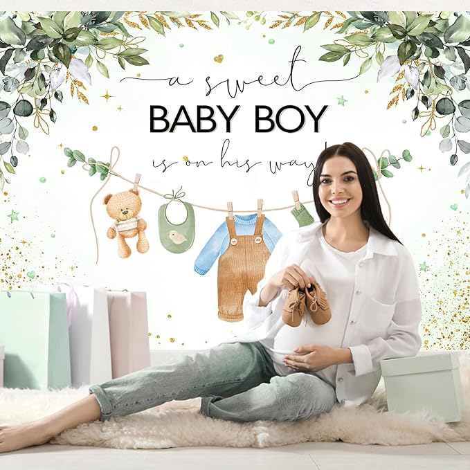 InMemory Greenery Baby Shower Backdrop Oh Baby Clothes Welcome Newborn Party - Image 3