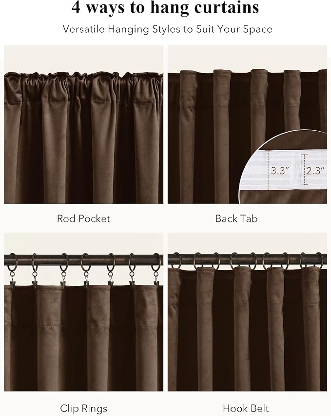 Brown Velvet Curtains Blackout for Living Room, W52 x L84, 2 Panels | Room - Image 2