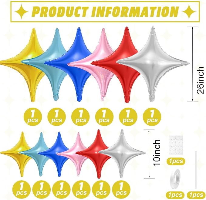 Colorful Star Balloons, 26Inch and 10Inch Rainbow Quadrangle Helium Polyester - Image 2