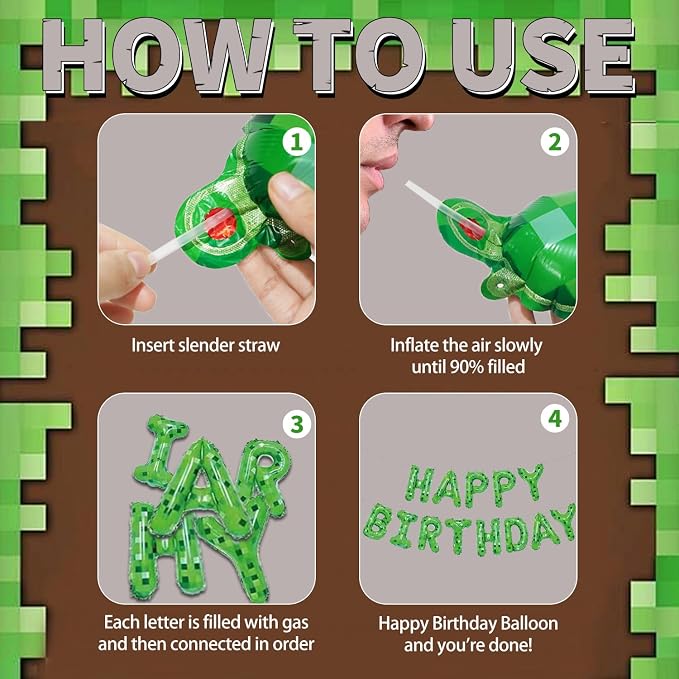Green Pixel Miner Theme Happy Birthday Balloons Banner 16 Inch Letters - Image 3