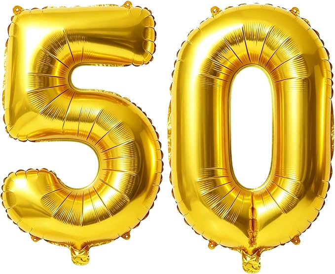 40 Inch Number 50 Balloons for 50th Birthday Party Decorations, 0-100 Gold by FOBELEC