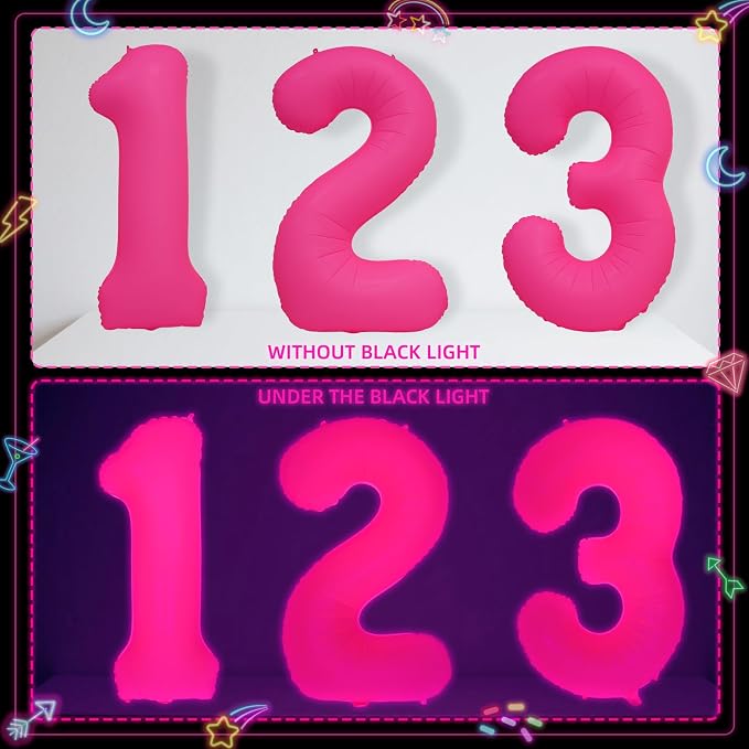 Mega-L Glow in The Dark Party Supplies, 40 Inch Fuchsia Number 2 Balloon | Glow - Image 7