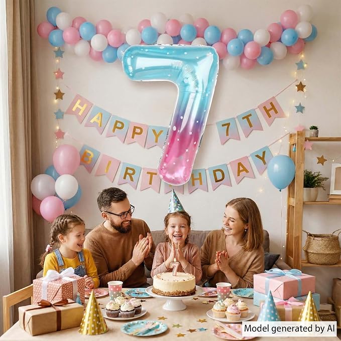 Pink Blue Number 7 Balloon 40 Inch, Foil Numeral - Image 7