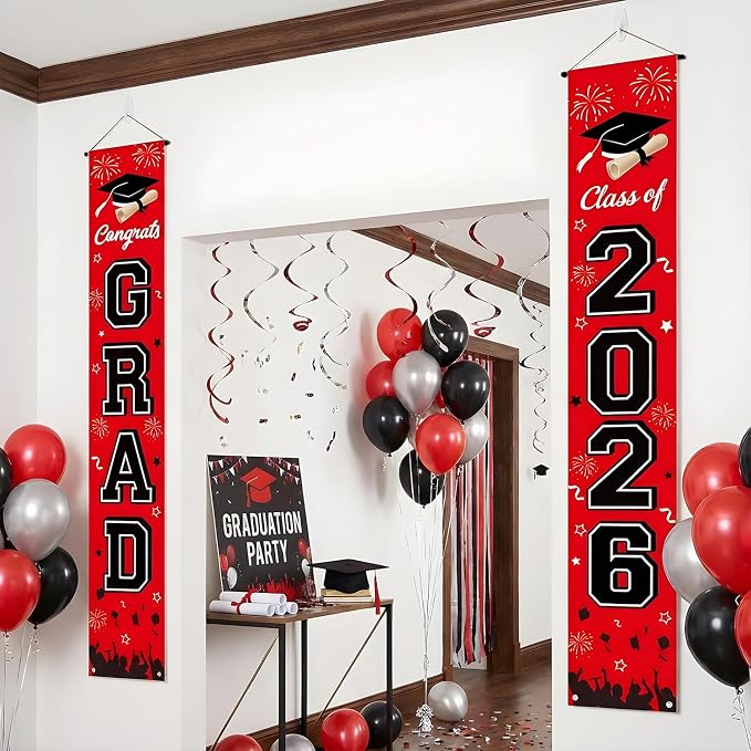 Graduation Decorations 2026 Porch Banner, Congrats Grad Class of 2026 Banner Red - Image 6