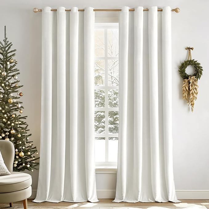 MIULEE Velvet Curtains Pure White 52 x 90 Inch Length Set of 2 | Grommet Drapes by MIULEE