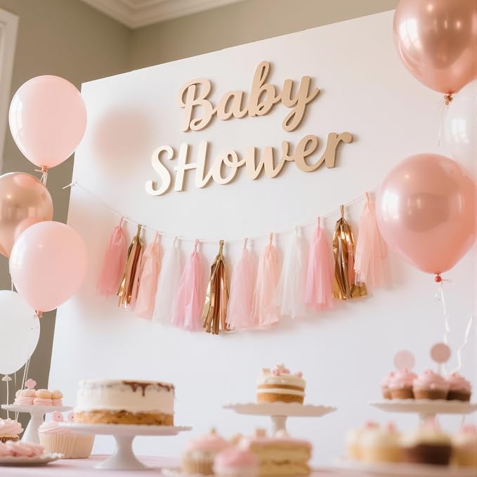 Rose Gold Peach White Pink Tassel Garland Banner, 20 Pack, Tassel Garland Party - Image 5