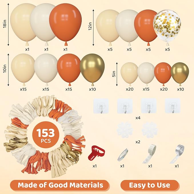 Amandir 153pcs Orange Balloon Arch Garland Kit Different Sizes | 18 12 10 5inch - Image 3