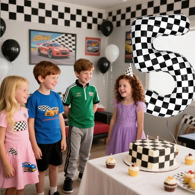 40 Inch Checkered 5 Balloons, Boys Girls Racing Car Track Theme Supplies - Image 6