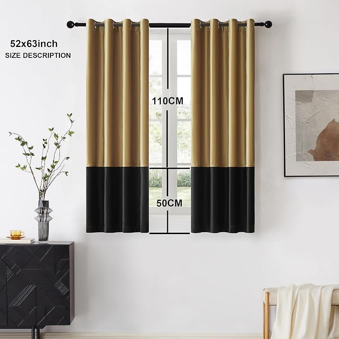 BULBUL Modern Gold Black Velvet Curtains Luxury 63 inch - Image 6