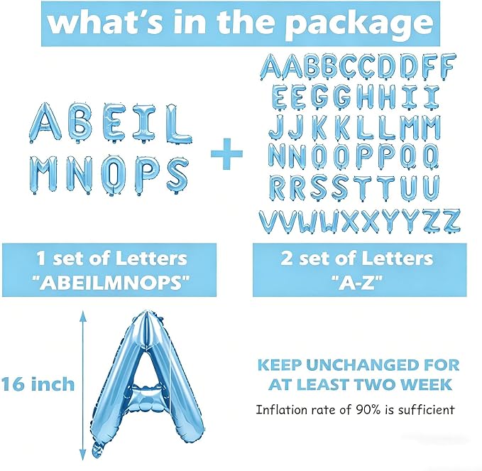 62 Pcs Baby Blue Letter Balloons, Custom 2 Set A-Z Set - Image 3