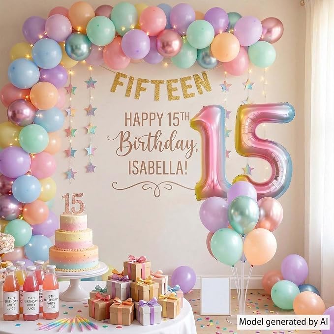 Rainbow Ombre Number 15 Balloon 40 Inch, Pastel Foil Decor - Image 6