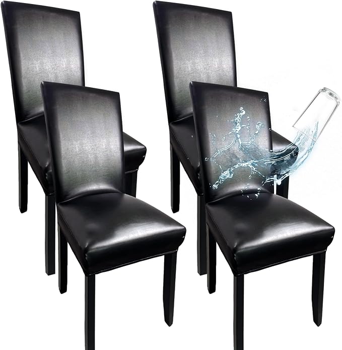 Leather Chair Covers for Dining Chairs Set of 4, Super Stretch Waterproof by WUSOUPU