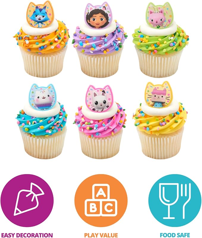 DecoPac DreamWorks Gabby's Dollhouse Rings, 24 Cupcake Decorations Featuring - Image 3